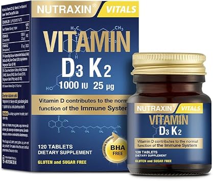 Nutraxin D3K2 120 Tablets - 1000 IU vitamin D3, 25 mcg vitamin K2