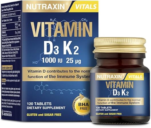 Nutraxin D3K2 120 Tablet - 1000 Iu D3 Vitamini, 25 Mcg K2 Vitamini