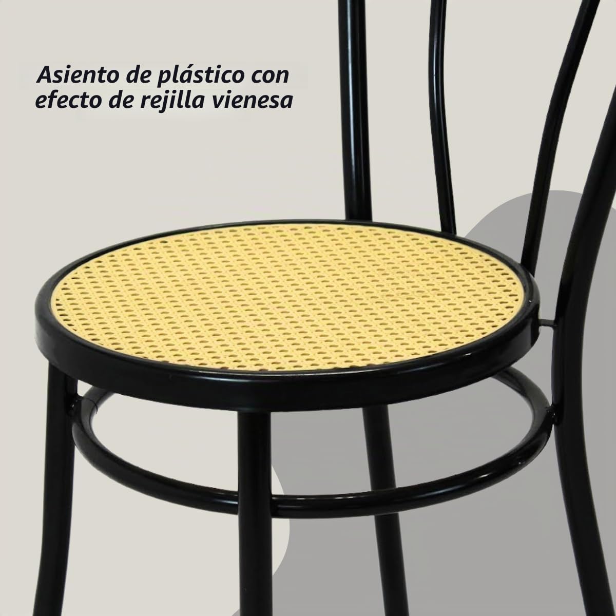 Tomaino - Silla de cocina de hierro con asiento de paja - Juego de sillas de comedor Viena (4, negro)