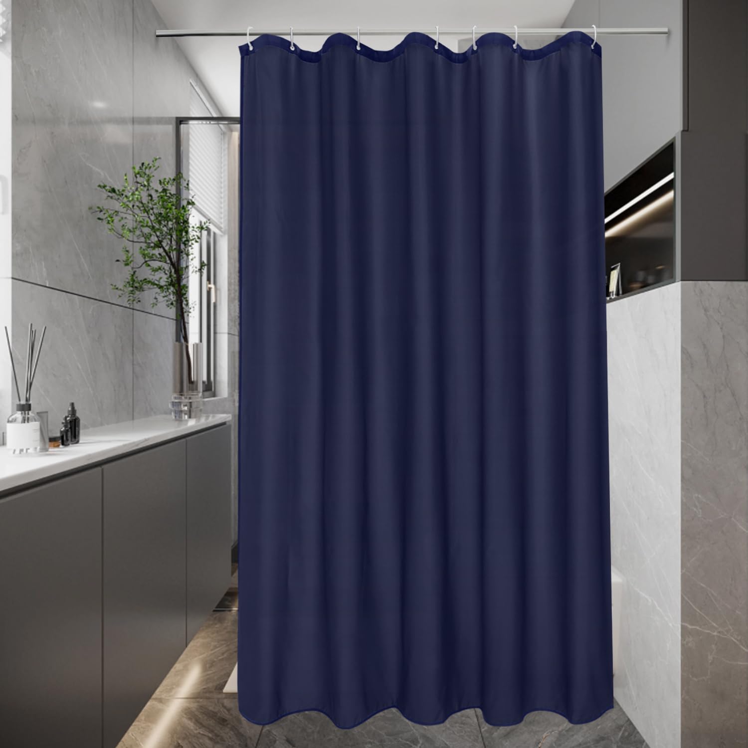 Rideau De Douche Lerores, 180 X 220 Cm, Gris Foncé, Bas Lesté, Textile Anti- Moisissure, Hydrofuge, Lavable En Polyester Pour Salle De Bain, Baignoire Avec 12 Anneaux De Rideau De Douche