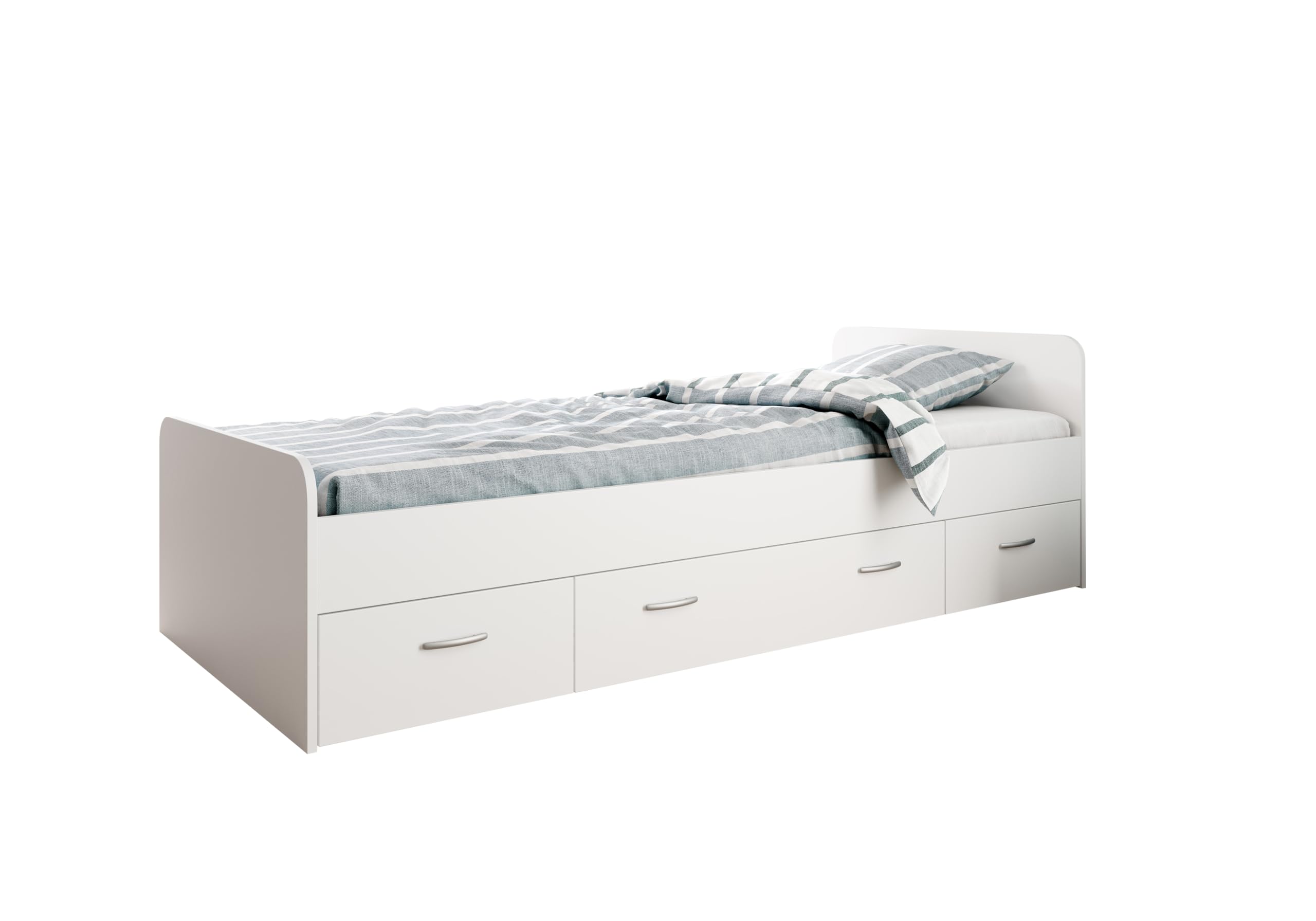 AVANTI TRENDSTORE Siris - Letto singolo con 3 cassetti in legno laminato di colore bianco opaco. Dimensioni ca. LAP 204x65x95 cm