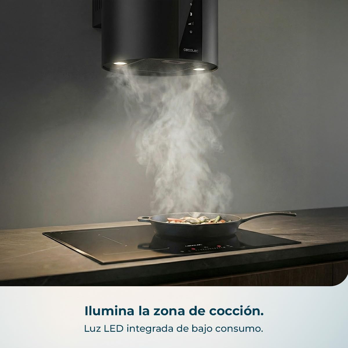 Cecotec Campana Extractora Redonda de Pared 35 cm Bolero Flux DRT 358000 Black A++. Acabado en Negro, Succión 715 m³/h, 2 Velocidades + Función Booster, Filtros de Carbono, Clase A++, Control Táctil