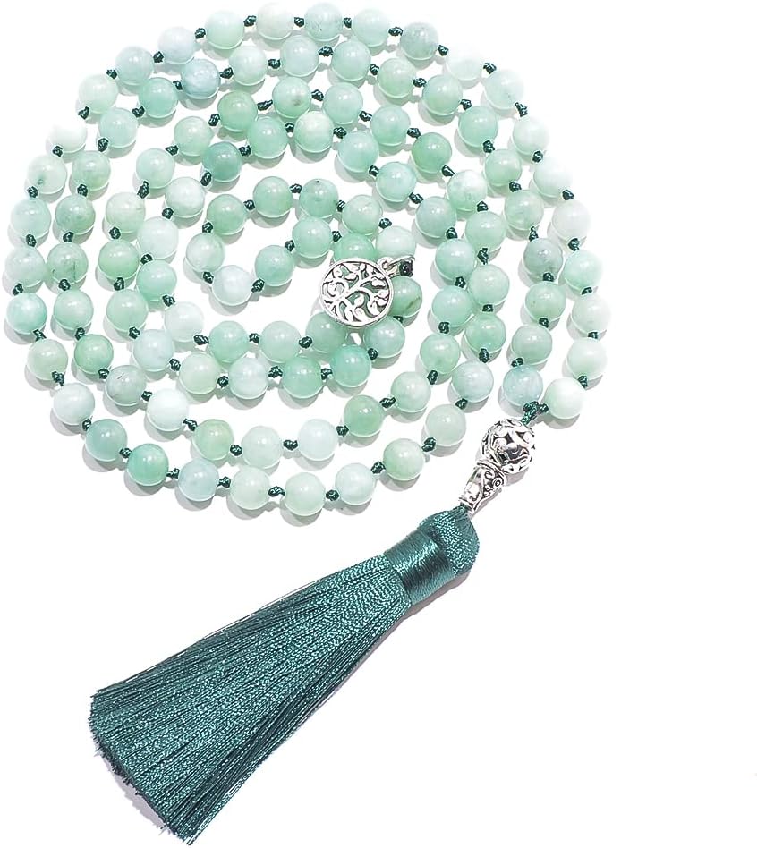 Pink Necklace 108 Mala Prayer Beads Necklace Natural Stones