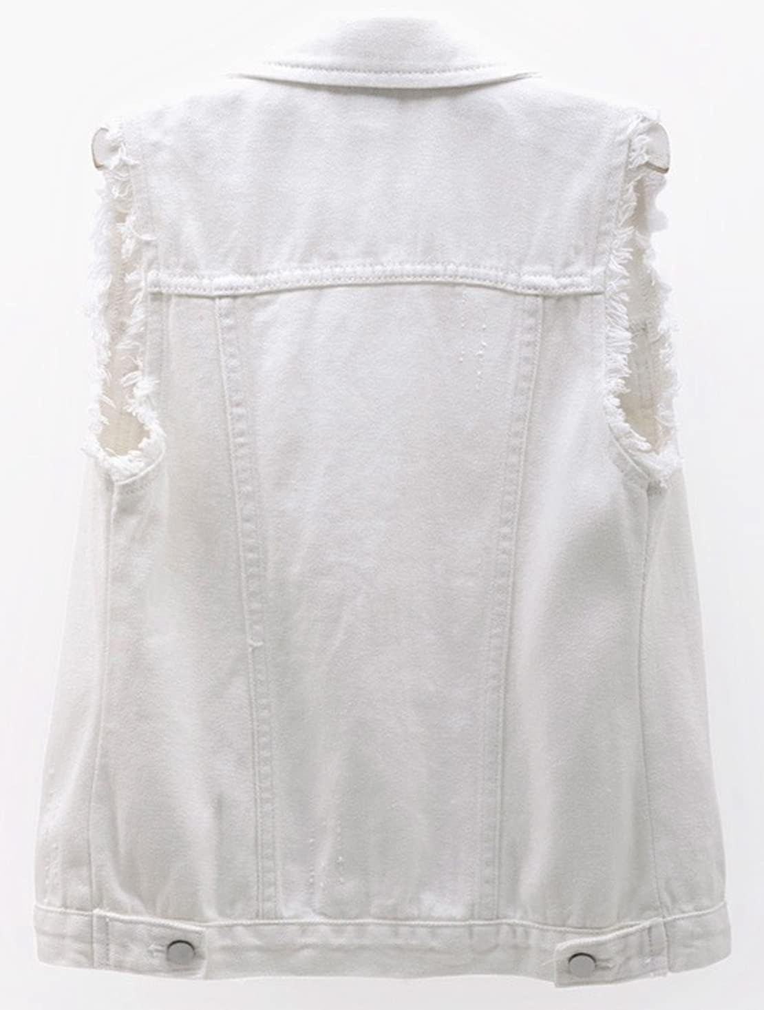 loveimgs Women's Fashion Sleeveless Regular Fit Lightweight Button Front Candy Color Ripped Denim Vest Jacket Pockets
