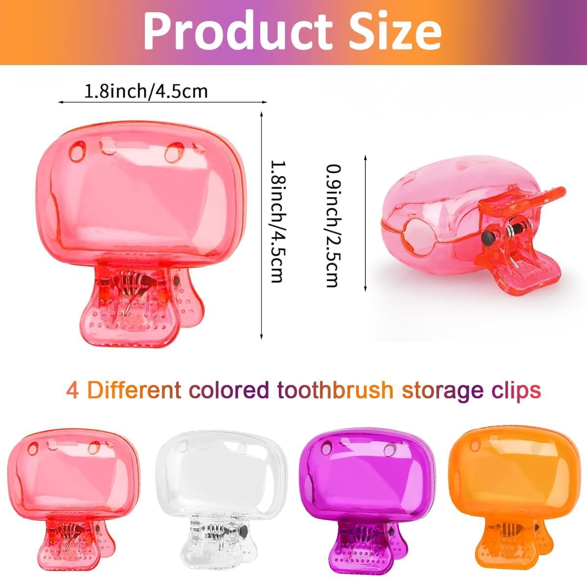 RIDHMIN Travel Toothbrush Head Cover Clip(4 Pcs) - Toothbrush Protector Brush Pod Case - Protective Plastic Clip for Bathroom, Travel, and Household (Multicolor Pack of 4) 4