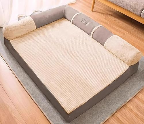 HZYSHH ドッグベッド 犬ベッドハイエンド背もたれドッグベッド、枕付き 洗えるペットソファベッド 大型犬用にデザインされたドッグベッド 豊富なサイズ展開,中型、大型犬用ベッド ペットに適していますペットマット猫ベッド (灰, L)