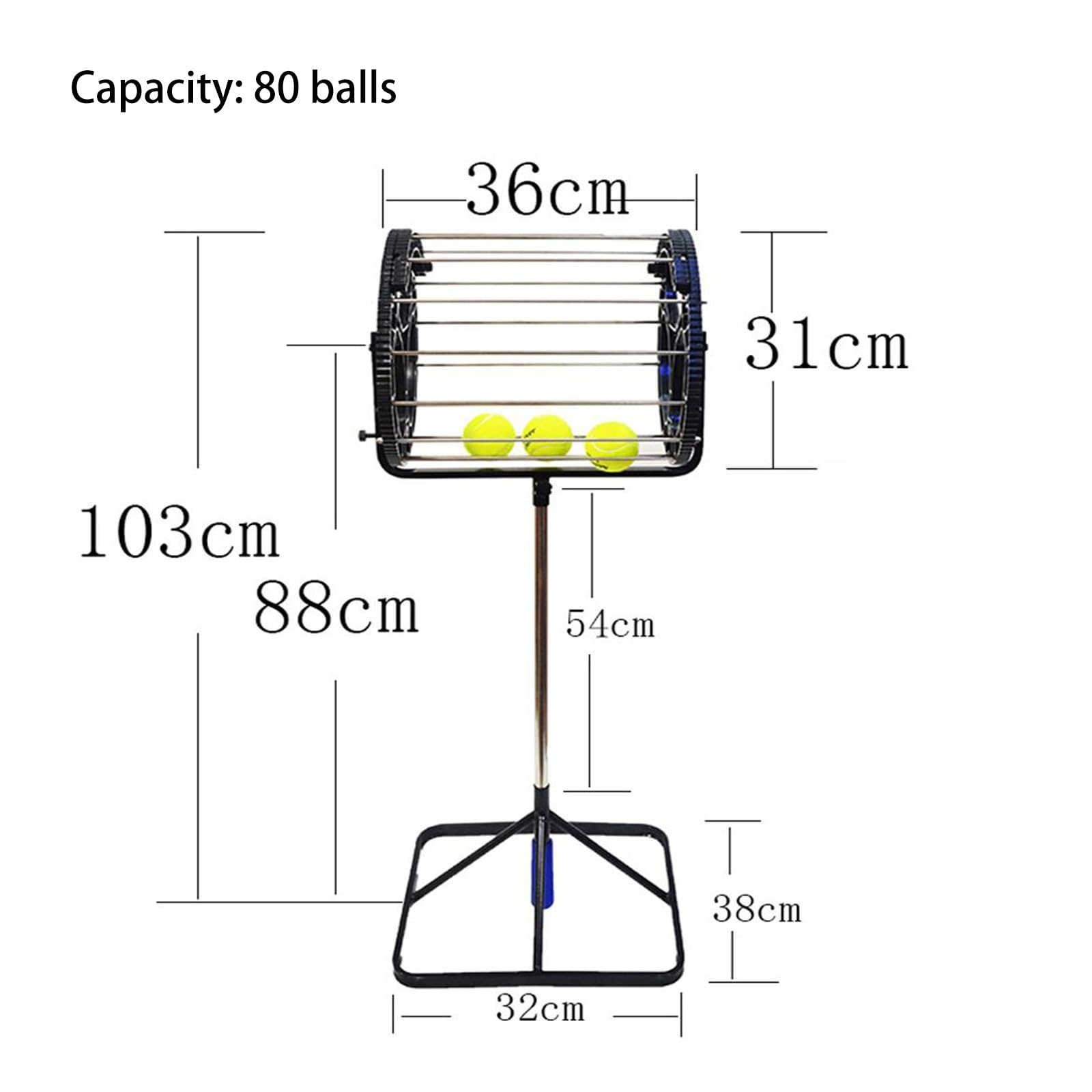 Raccoglitore automatico di palline da tennis con manico regolabile, capacità di 80 palline, ricevitore in acciaio inox per scuole, allenatori e club