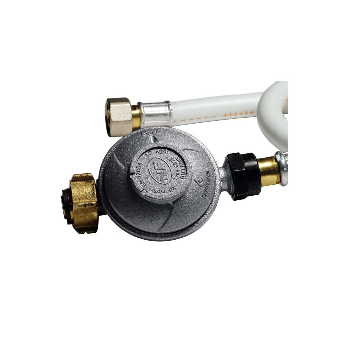 Chauffage d'appoint gaz Provence 3,4 KW Marron miel Effet poêle à bois Fonte Tuyau gaz vissable 1.5 m + detendeur butane