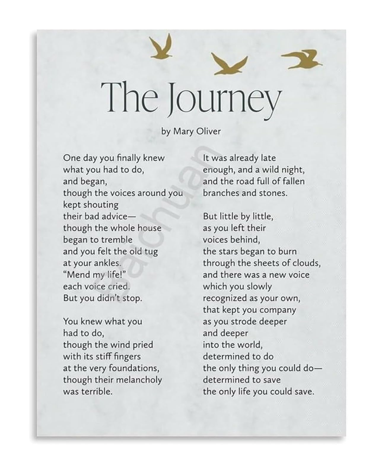 FNYUVNFAF Mary Oliver The Journey Poem Poster Inspirational Poetry Wall-Art for Reading Nook Library Unframed,08x12inch(20x30cm)