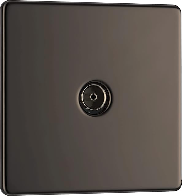 BG Electrical FBN60-01 Screwless Flat Plate Single Co-Axial Socket, Black Nickel
