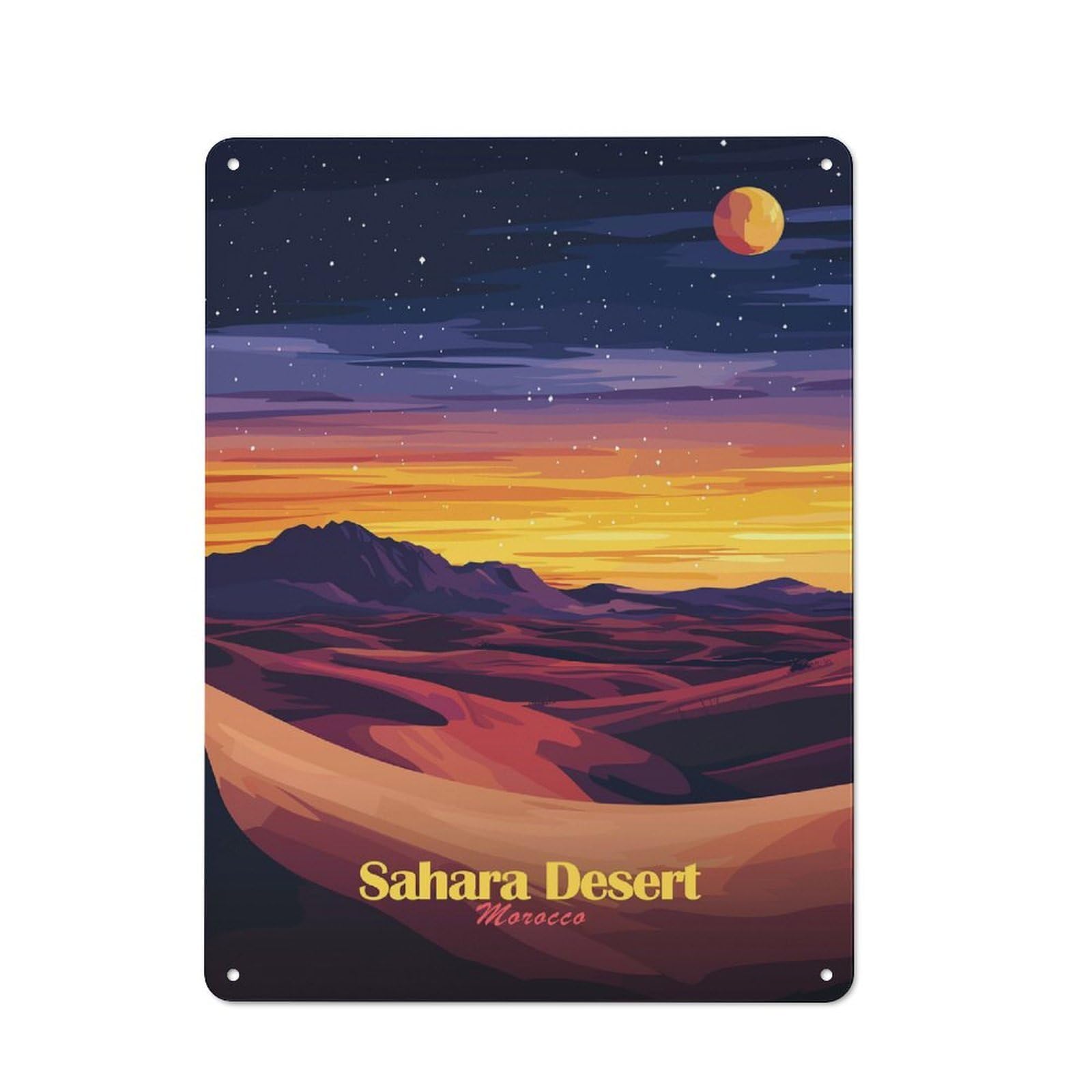 Junmoney Style-14 Sahara Desert Sunset Decorative Metal Wall Decor 40X30cm, Decorative Tin Plaque For Bedroom, Kitchen, Office Or Living Room