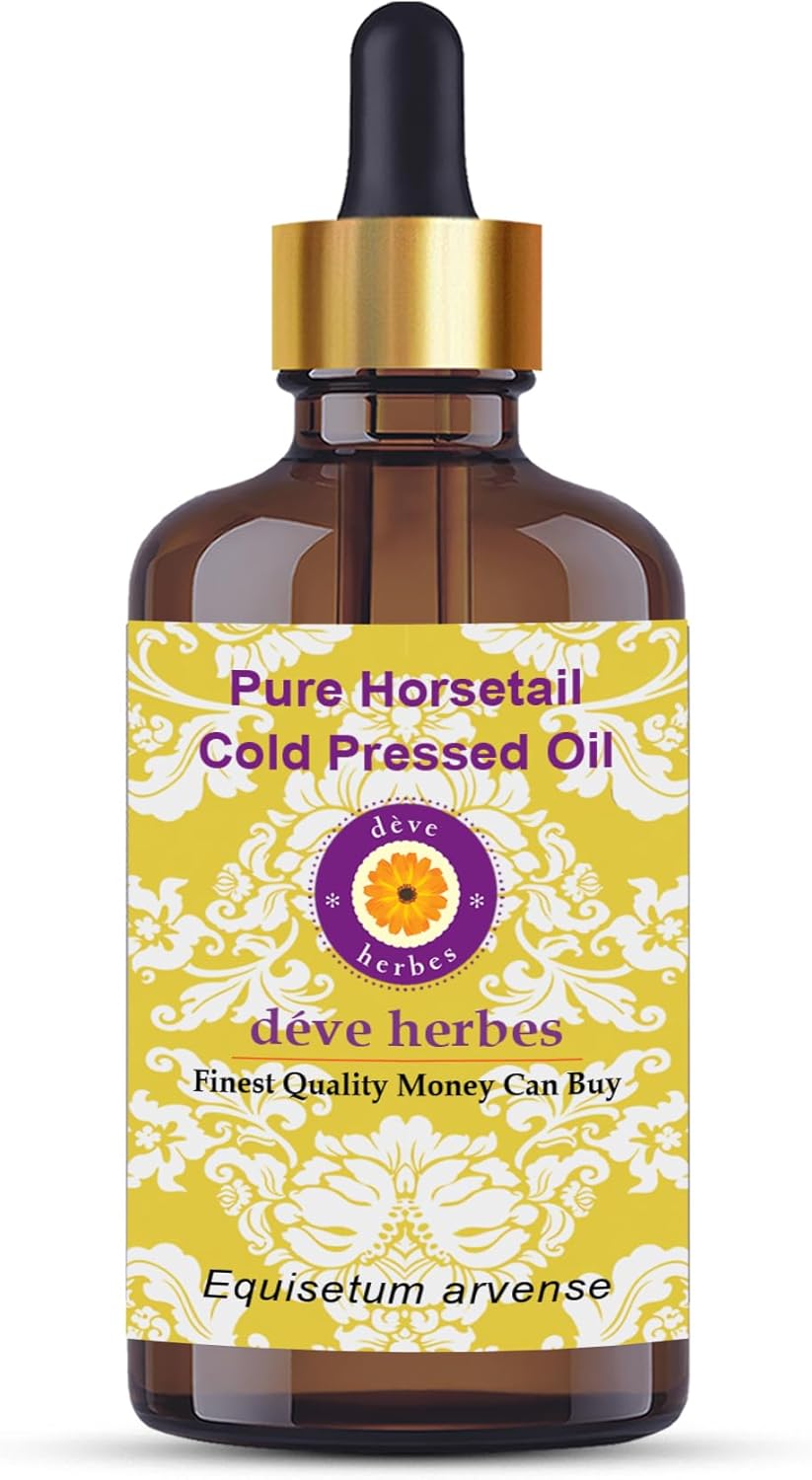 Deve Herbes Horsetail Oil (Equisetum arvense) with Glass Dropper | Cold Pressed | Pure | for Diluting Essential Oils | Hair, Skin & Massage | Non-Sticky | Lightweight | Unisex | 100ml (3.38 oz)