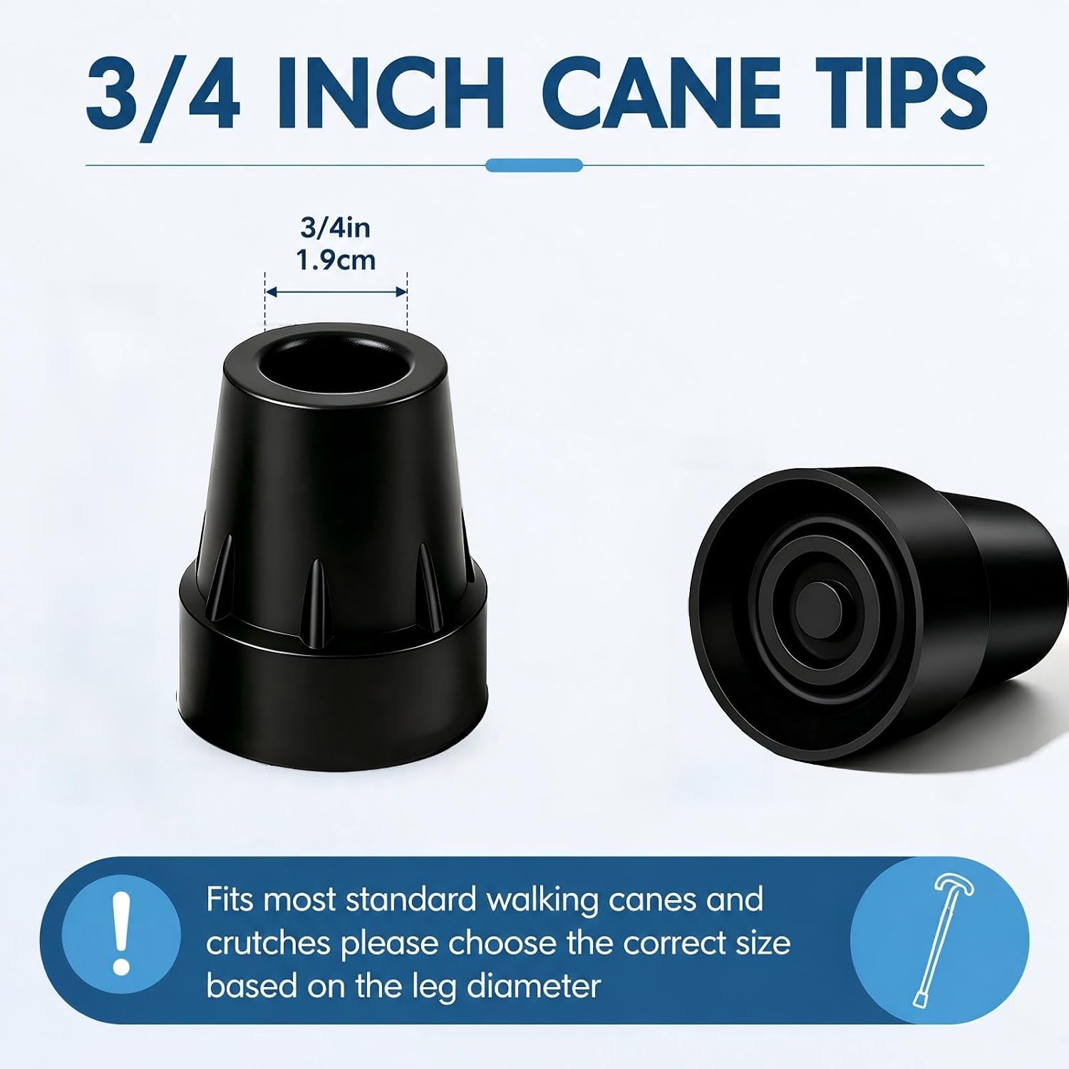 4PCS Rubber Cane Tips 3/4 Inch Heavy Duty Walking Cane Tips, Anti Slip Replace Rubber Tips for Canes, Walking Sticks Tips,Hiking Stick Tips, Seniors Crutches Tips, Black