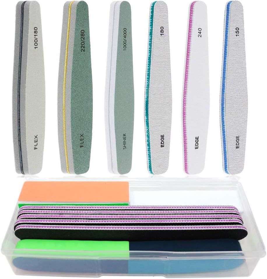 15PCS/Box Mixed Combination Nail File Cosmetic Manicure Pedicure(1pcs White Buffer Block+1pcs 4Way Shiny Block+2pcs 7Way Nail Buffer Blocks+5pcs Emery Board Black+6pcs Professional Nail Buffer Files)