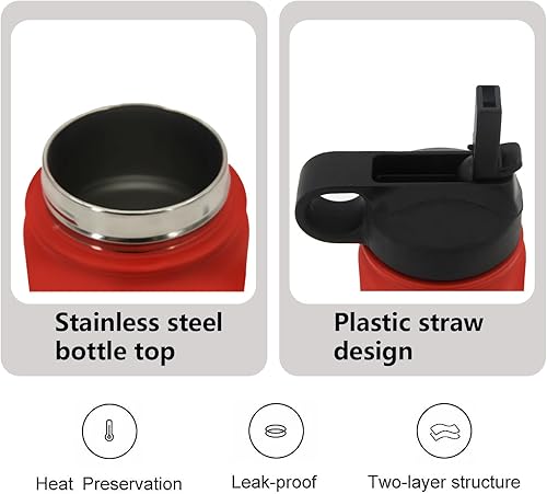 Miniatura 5 de Vaso de agua reutilizable para niños con aislamiento de acero inoxidable, bonito vaso con tapa con pajilla, asa ancha, a prueba de fugas para niños