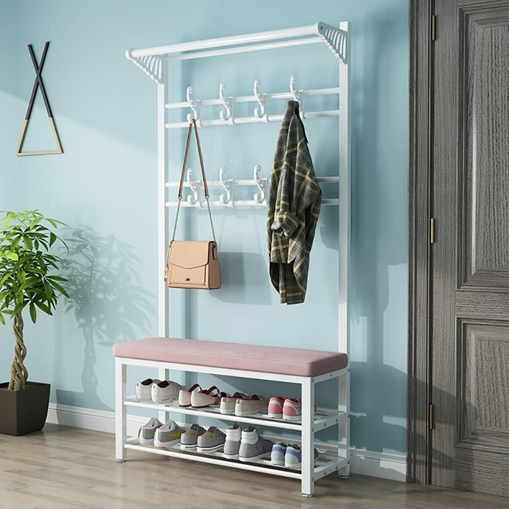 MYUYEE Coat Rack Vintage Clothes Rack With Seat, Shoe Racks With Coat Hooks, Multifunctional Wardrobe For Bedroom, Living Room Or Storage Room 100X30X175Cm(100X30X175Cm A-A)