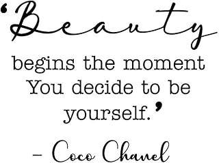 Vinyl Wall Art Decal Sticker “Beauty Begins The Moment You Decide to Be Yourself” - Inspirational Coco Chanel Quote Vinyl Decal for Home, Bedroom, Living Room, and Office Decor (22.5" x 32", Black)