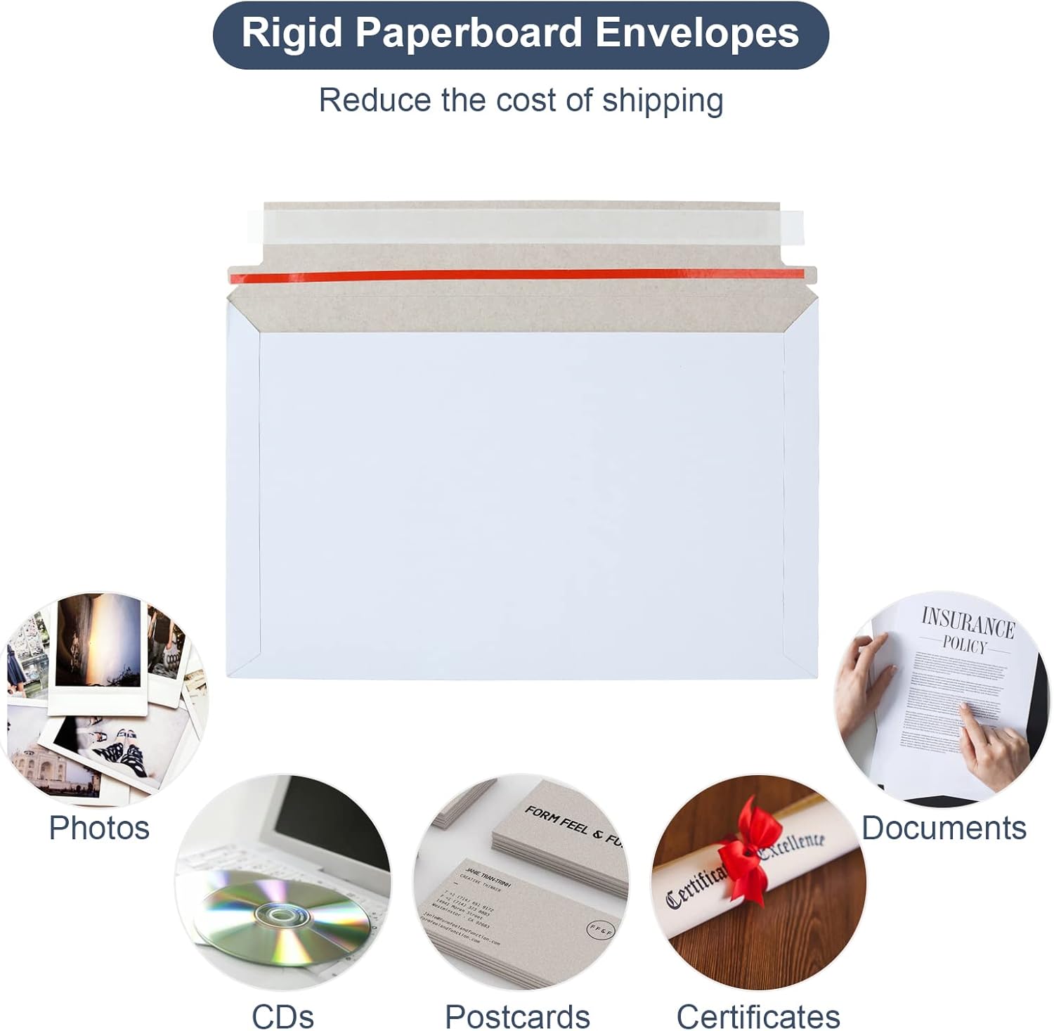 CYEAH 100 Pack 6 x 10 Inch Rigid Mailers, Self Seal Photo Cardboard Mailers, Stay Flat White Cardboard Envelopes, Shipping Envelopes for Documents, Photos, Mmagazine - Image 6