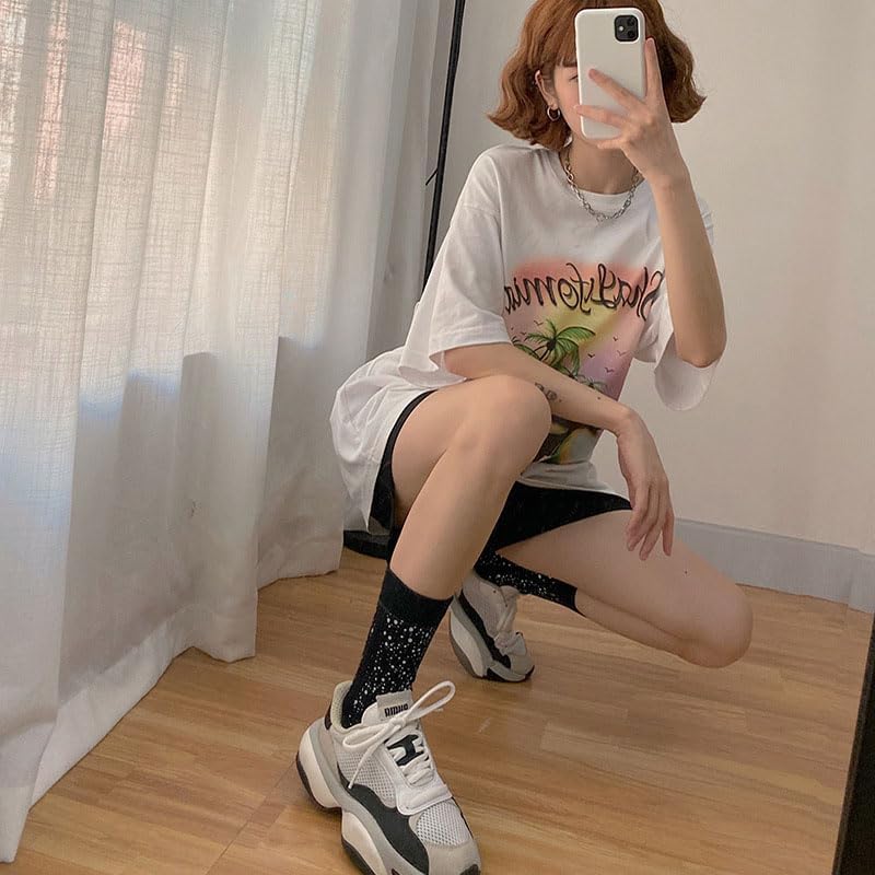 Ximimark 2Pair Rhinestone Black Fishnet Stockings, Sheer Fishnet Mid Tube Socks, Women's Underwear & Hosiery for Music Festival - Image 2