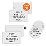 Paintechz Custom Credit Card USB Flash Drives 50 Pack, Personalized Logo Text Bulk - as Corporate Gifts and Promotional Giveaways - Customizable 2GB