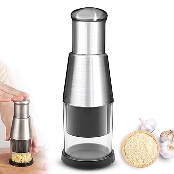 PANCA Garlic Crusher & Manual Garlic Chopper | Stainless Steel Garlic Press Mincer & Cutter for Garlic, Onion, Chilly & Fruits | Easy Hand Press Food Chopper (Silver)