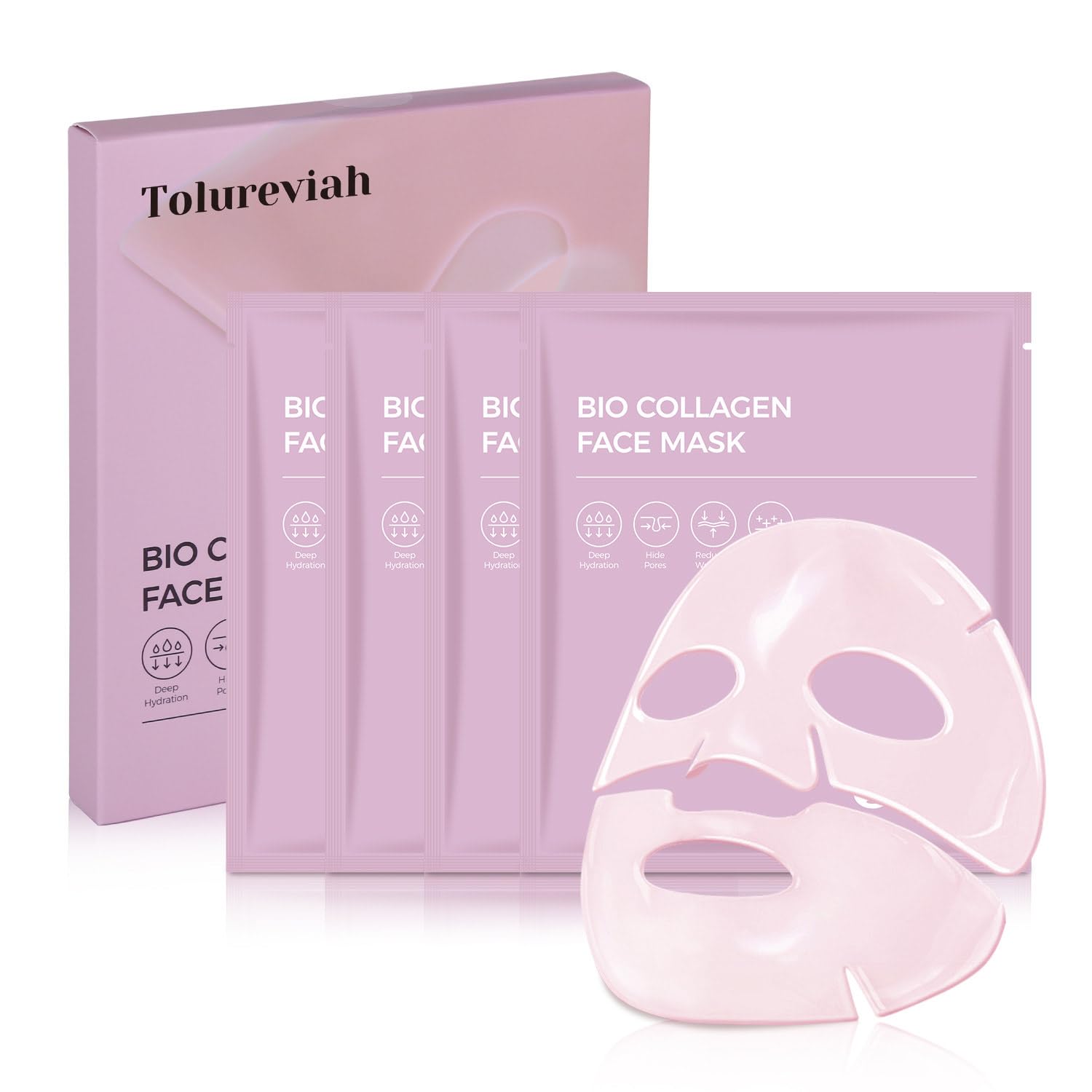Salmon DNA PDRN Bio Collagen Sheet Mask – Hydrating & Brightening Face Mask with Niacinamide & Hyaluronic Acid for Radiant Glass Skin Glow, 34g Essence, 4 Pack