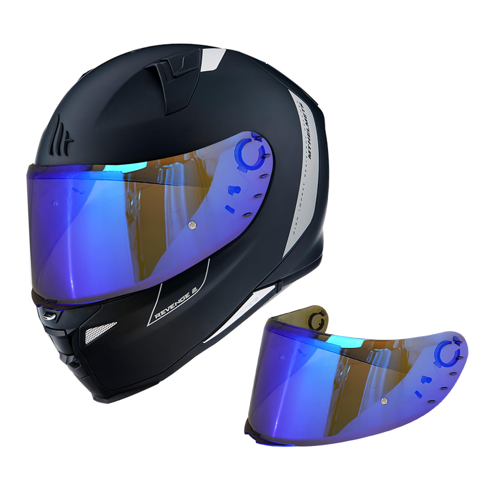 Visiera Casco,Protezione per Il Vento del Motociclo,Casco Parabrezza Moto Visiera a Lente Integrale per MT V-14 Rapide Targo Blade 2 (Blu cromo)