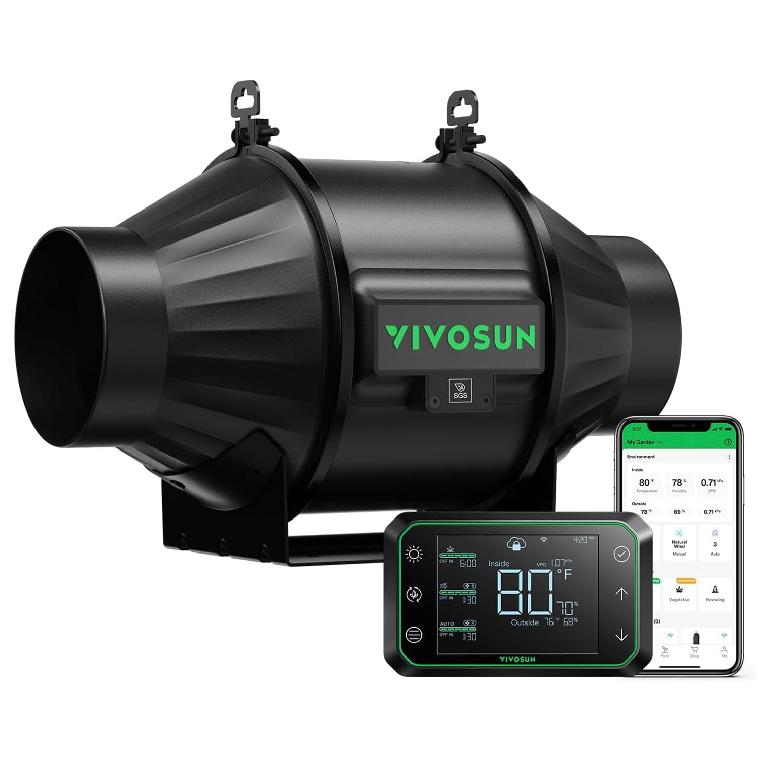 T4 4" Inline Duct Fan & Temperature Humidity Controller, E42A WiFi-App Control AeroZesh Grow Tent Fan& Smart Thermostat, 210 CFM EC Motor Exhaust Fan for Heating Cooling, Greenhouse Accessory