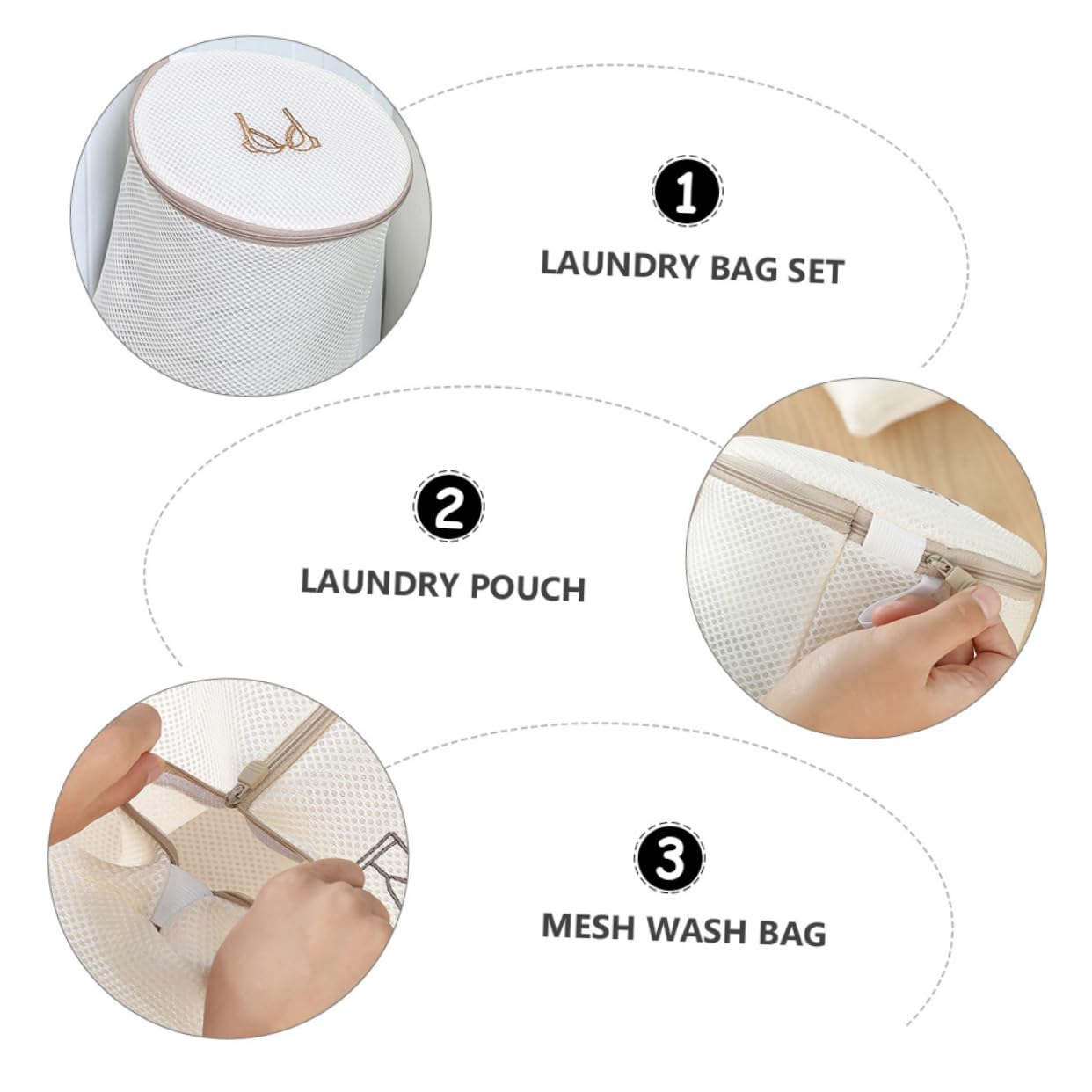 Juego de 6 Bolsas de Malla para Lavandería Bordadas Beige