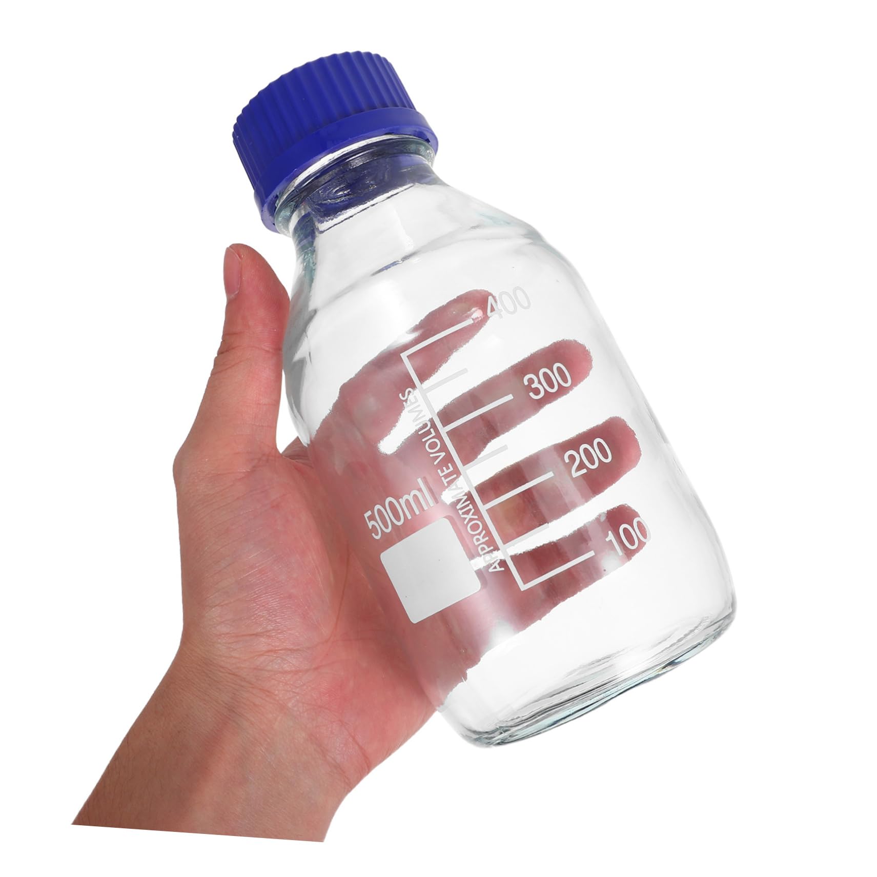 Cabilock Lot de 2 Flacon de Réactif Chimique Couvercle et Ligne de Mesure Claire, 500ml, en Verre, pour Recherche en Laboratoire, Round Lab