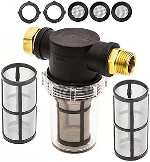 LALOCAPEYO 3/4 Inch Garden Hose Filter with 2 Additional 100 Mesh Screens 2 O-Rings 3 Filter Hose Gaskets Outdoor Garden Inlet Water Filter for Pressure Washer Inlet Water Sediment Filter Accessories