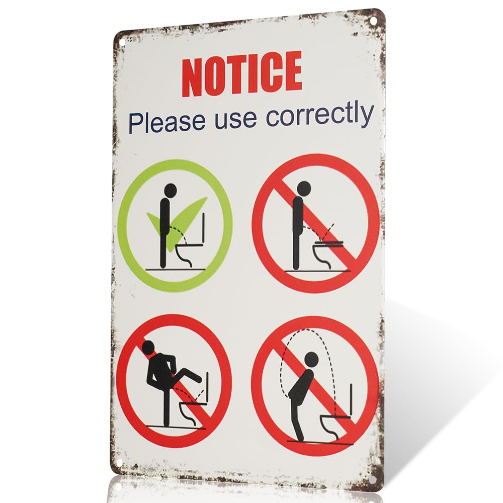 peiyeety Notice Sign for Proper Restroom Usage, Metal Tin Sign, 12 x 8 inches