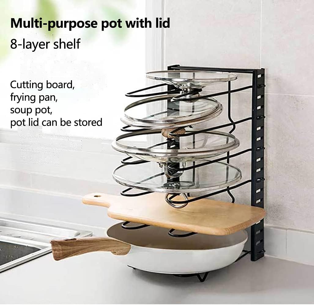 Pot Rack Organizer for Cabinet, Pot Lid Rack with Multisize, Adjustable Pots And Pans Organizer under Cabinet, Cabinet Kitchen Cookware Organizer,Single sided