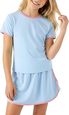 PATPAT Girls 2 Piece Skort Set Color Block T Shirts and Trendy Skirts 6-14Y