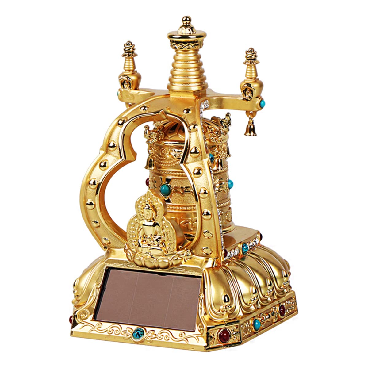 GZKDKZB Tibetanskt bönehjul,bönehjul,soldrivet snurrande bönehjul Premium tibetanskt bönehjul, tyst buddhistiskt bönehjul med 2 vindspel, för inredning/yoga