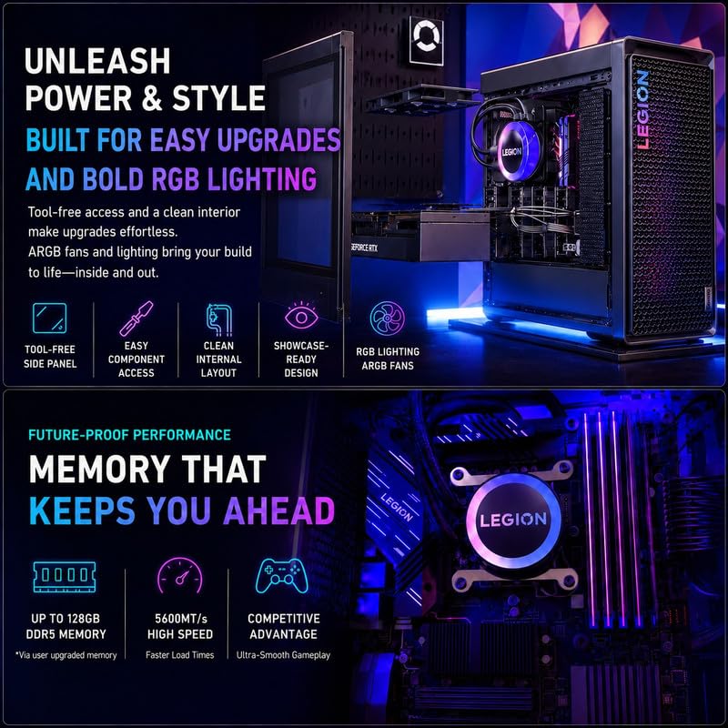 Image of Lenovo Legion Tower 7i Gen 10 Gaming Desktop PC, RTX 5080 16GB GDDR7, Intel Core Ultra 9 285K, 64GB DDR5 5600MT /s, 2TB SSD, Legion Coldfront Cooling, Windows 11 Pro, KB & Mouse