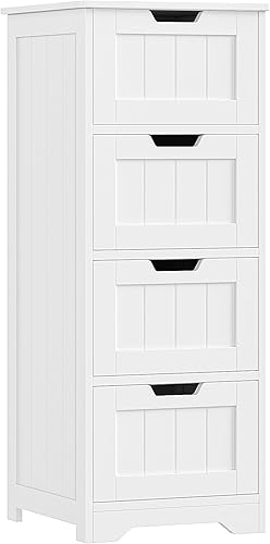 FOTOSOK Armario de almacenamiento de baño armario lateral con 4 cajones 118 x 118 x 325 pulgadas mesa de noche independiente para entrada armario