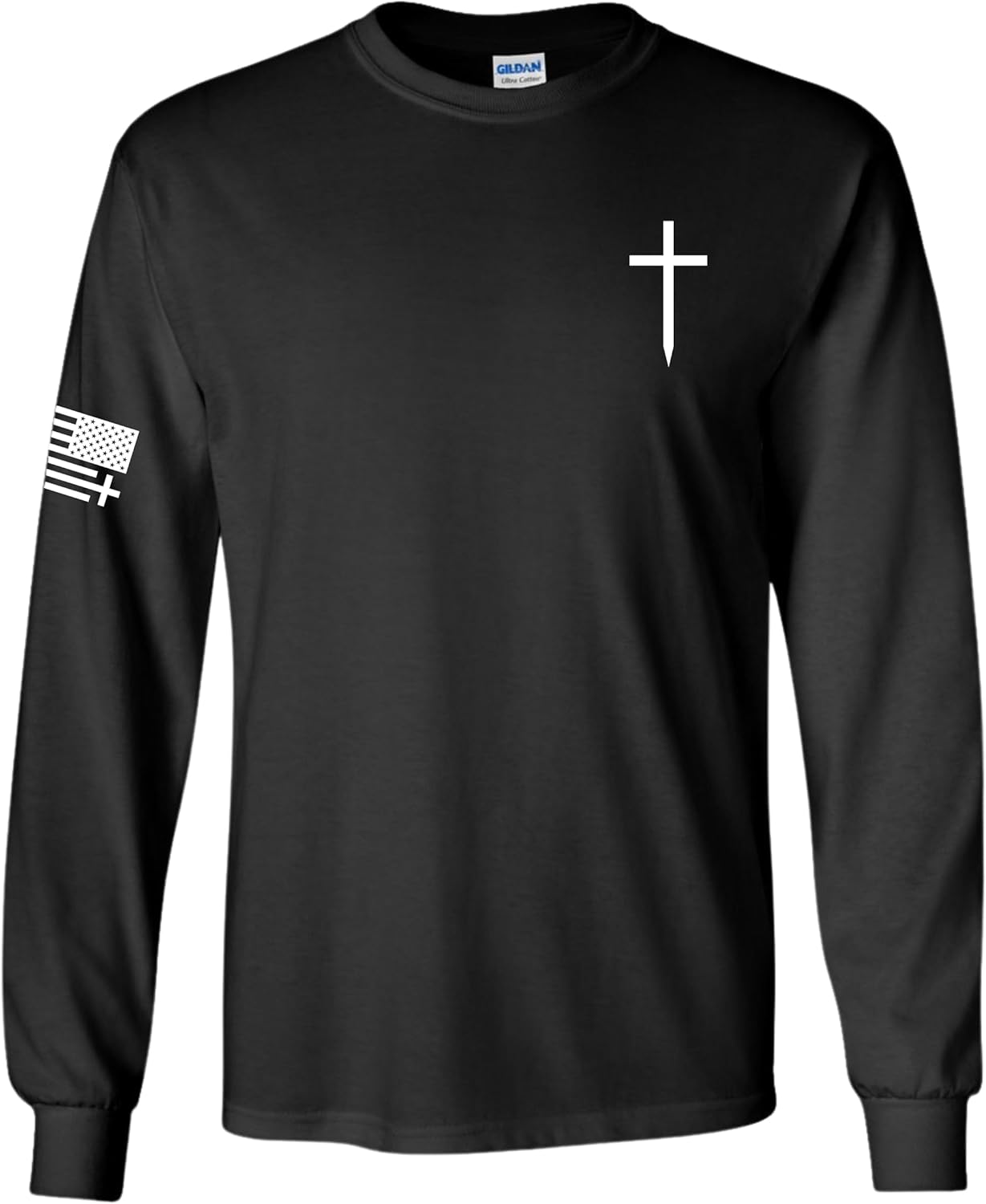 Trenz Shirt Company Christian Shirt Faith Cross Crest American Flag Mens Long-Sleeve Graphic T-Shirt