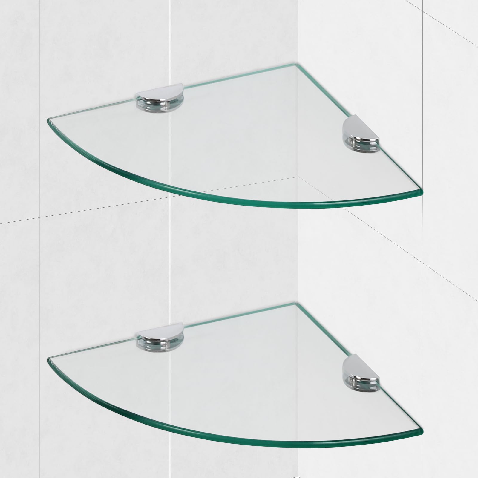 Glass Corner Shower Shelves Tempered Floating Glass Shelves Wall Mount Shower Caddy Organizer Bathroom Corner Shelf with Zinc
