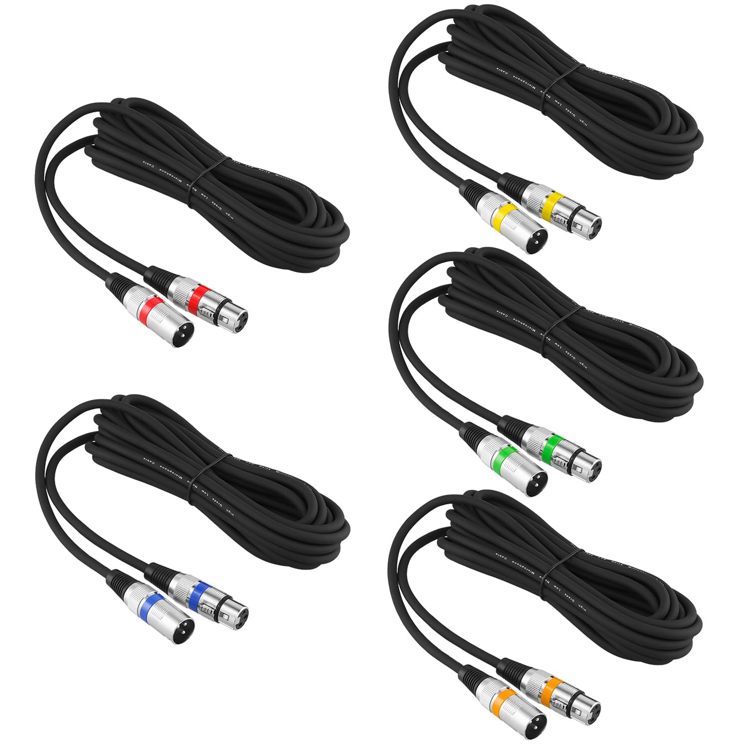 QWORK® 5M XLR Male to Female Microphone Cable, 3-Pin Anti-interference for Speaker Audio Mixer, 5Pcs