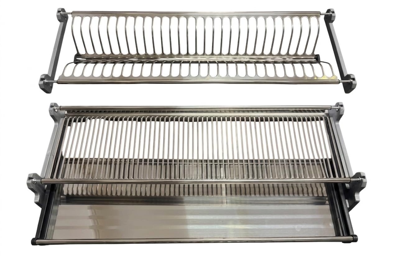 Scolapiatti Professionale in Acciaio INOX da Incasso per Mobile da 60 cm | Kit Completo con Telaio Regolabile, Vaschetta Raccogligocce, Doppia Griglia e Staffe (L 56 cm)