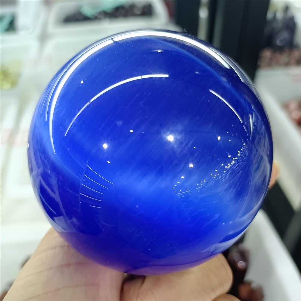 AUOQKQUT Cats Eye Quartz Crystal Ball Home Office Demagnetization Decoration Gem (Color : Blue, Size : 80mm) AUOQKQUT