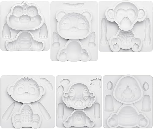 Miniatura 6 de Fondant Molds Safari Animal Cake Topper 6 unidades Kit Leopardo Mangosta Chimpancé Cocodrilo Rinoceronte Warthogs