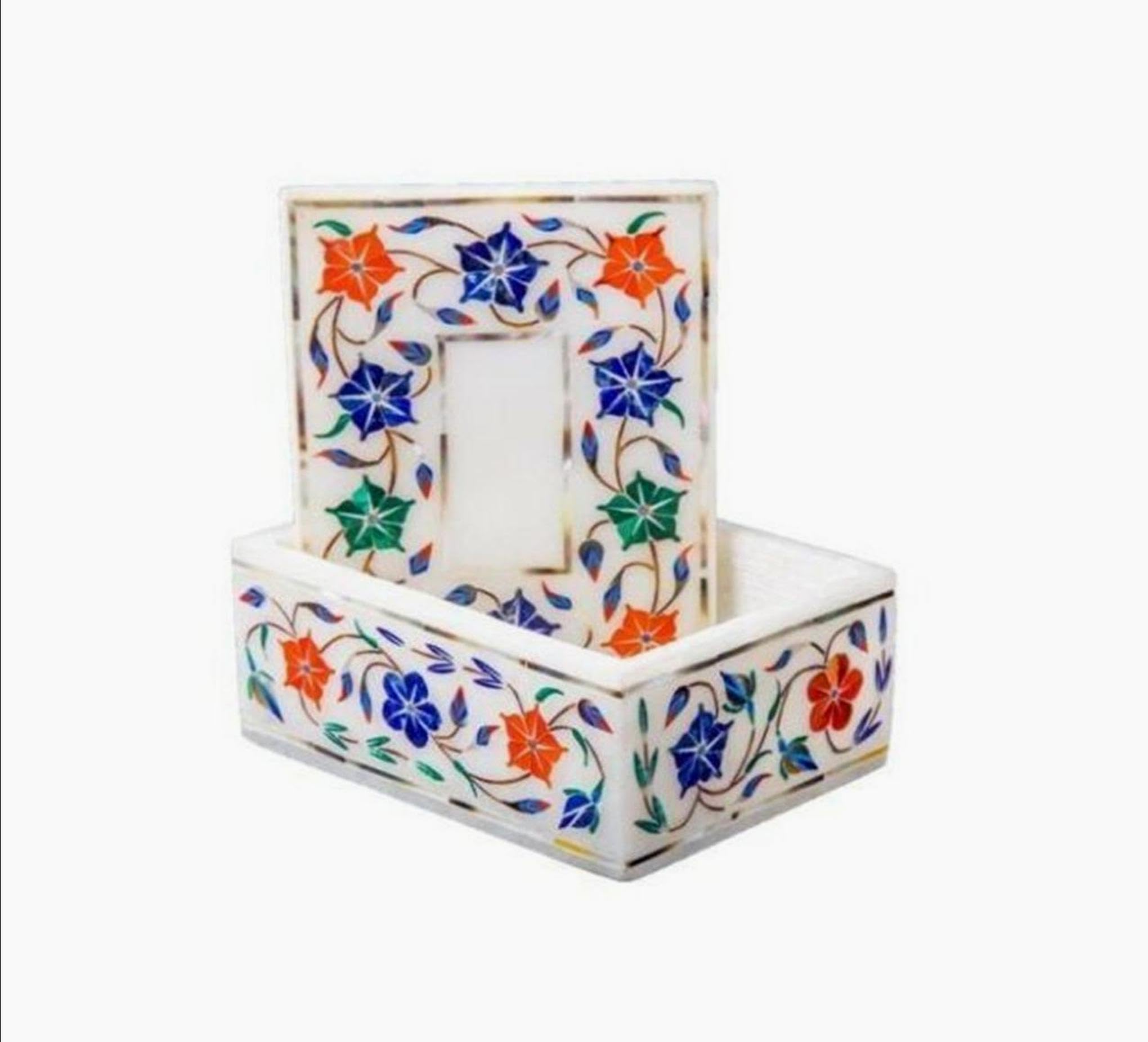 Boîte à bijoux marbre blanc rectangle 10x7, petit coffret de rangement pierres fines
