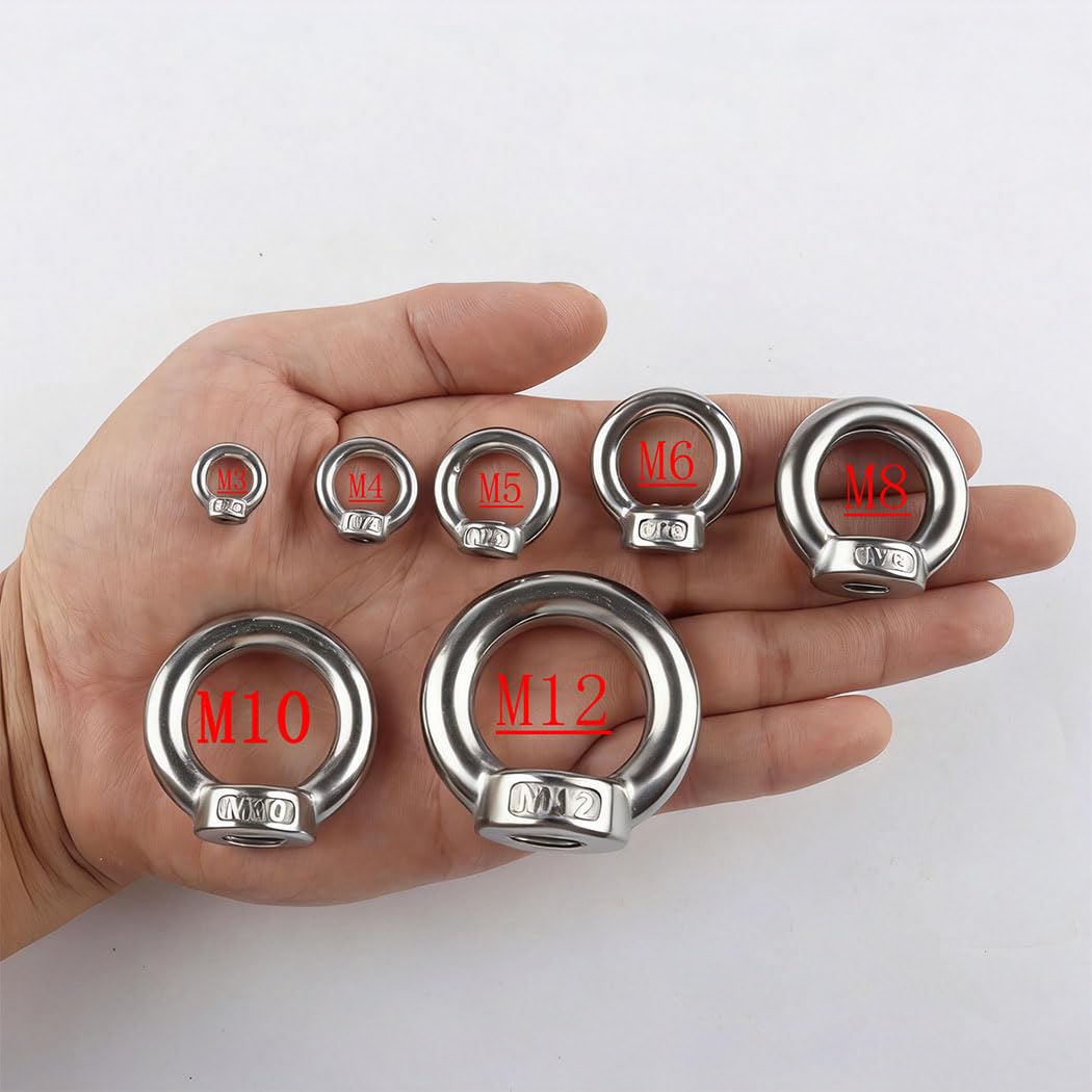 5 Pcs Stainless Steel 304 Lifting Eye Nut M12 Threaded Ring with Shoulder for Mounting Anchor