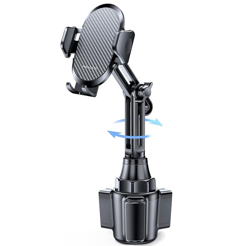 Suporte de celular para carro no porta-copos Miracase com haste longa ajustável e braço giratório, acabamento preto com fibra de carbono, modelo 04052-DCB
