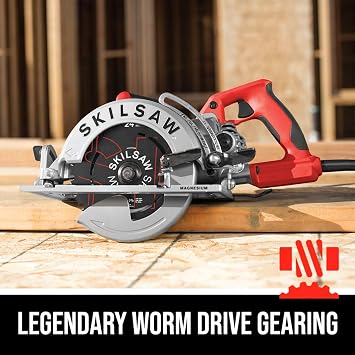 SKILSAW SPT77WML-01 15-Amp 7-1/4-Inch Lightweight Worm Drive Circular Saw , Silver | 11.5 Lb Magnesium Worm-Drive, Dual-Field 15a Motor, 7-1/4 Blade, 24t Diablo Carbide Blade Included, 53 Degree Bevel