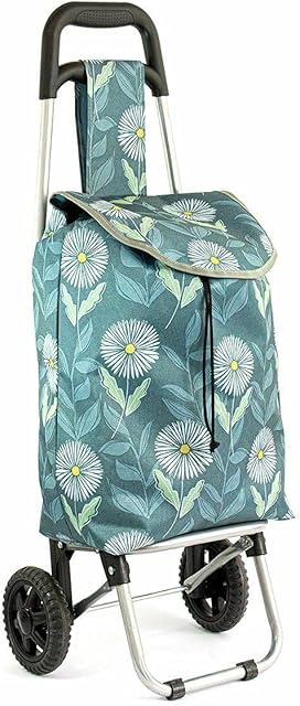 L&B Lightweight Shopping Trolley, Hard Wearing & Foldaway Trendy Folding/Collapsible Push/Pull Carts for Easy Storage with 2 Wheels (Daisy)