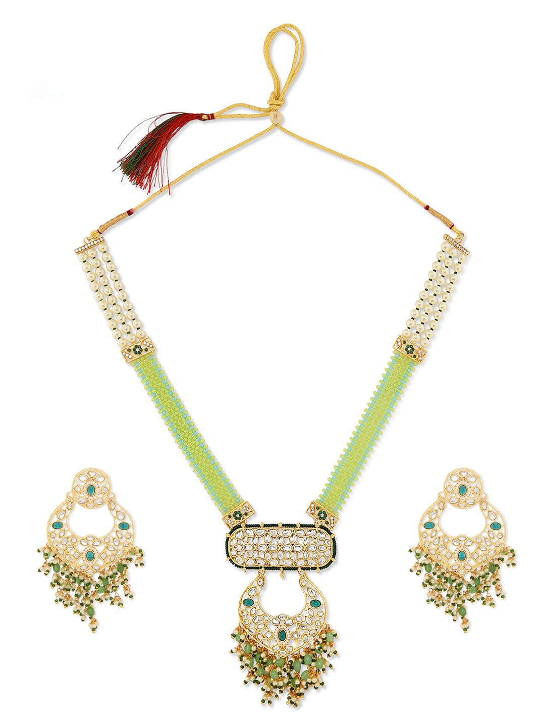 ZAVERI PEARLS Green Traditional Long Kundan Necklace & Earring Set For Women-ZPFK11423 (B09KLLGRYK) Amazon Price History, Amazon Price Tracker