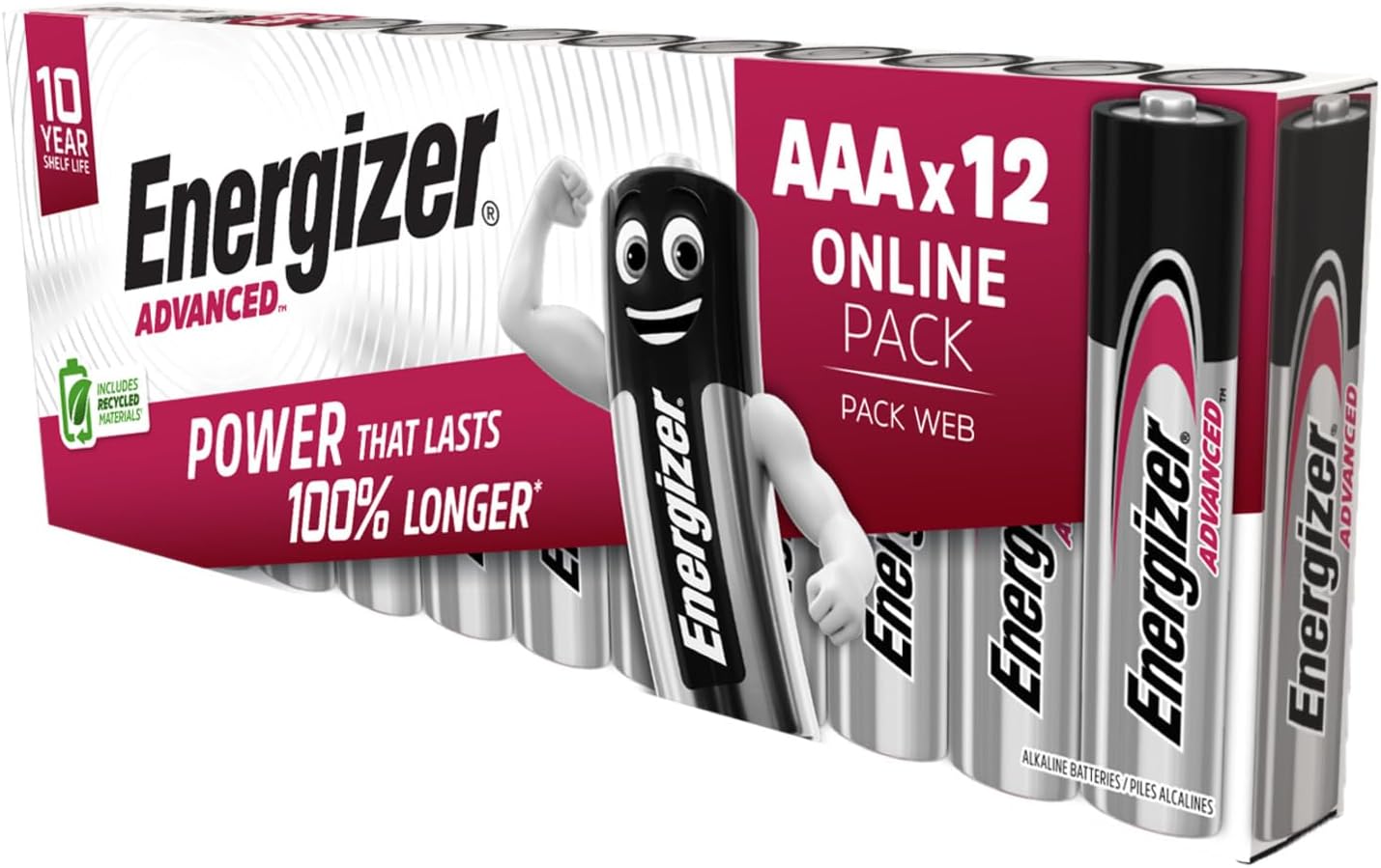 Energizer Advanced AAA Batteries 1.5V Alkaline, 12 Pack, Long-Lasting Premium Triple A Batteries